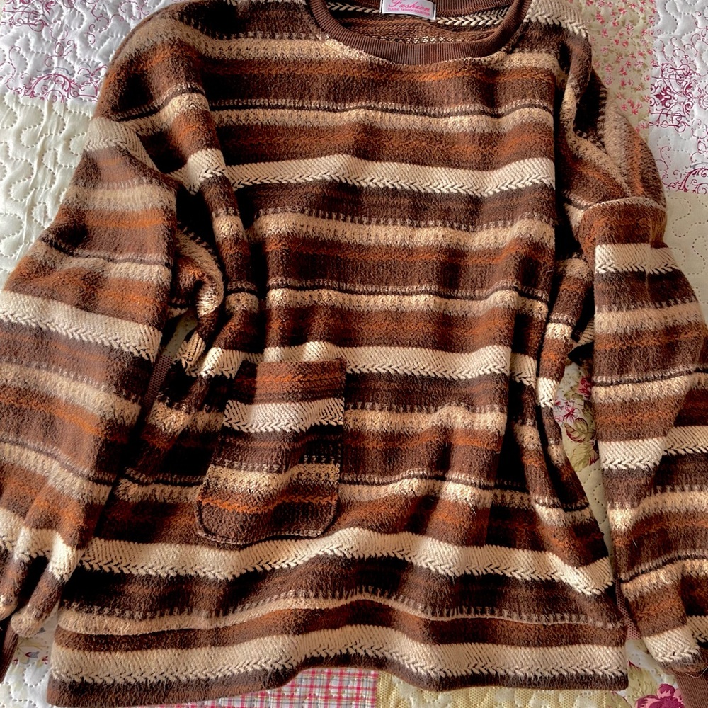 Brown Striped Cozy grandpa Sweater